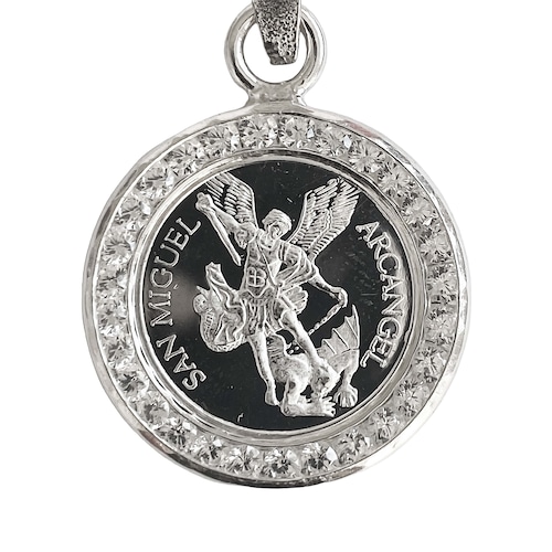 Dije Medalla San Miguel Arcangel Zirconias Plata Pura 999