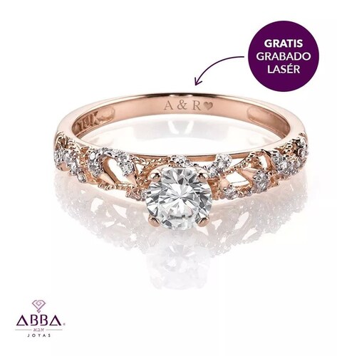 ANILLO DE PROMESA CON PIEDRA DALIA 10K ORO ROSA ABBA JOYAS.