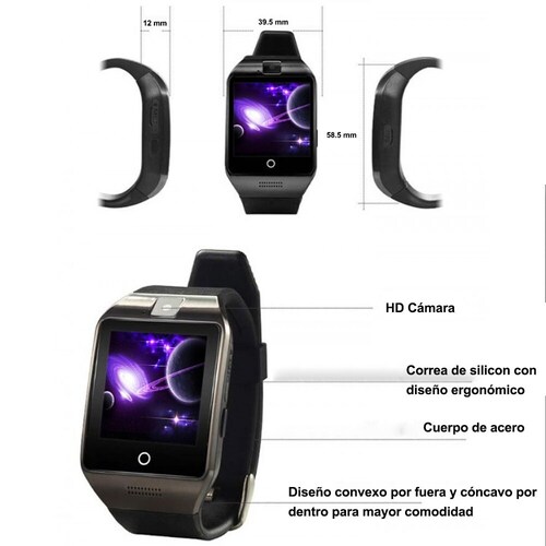 Smart Watch Q18 Curvo Reloj Celular Inteligente Android Sim Dorado.