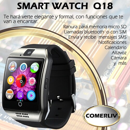 Smart Watch Q18 Curvo Reloj Celular Inteligente Android Sim Dorado.