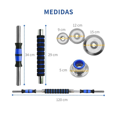 Kit De Mancuernas Pesas Con Barra Discos Ejercicio Gym 50kg