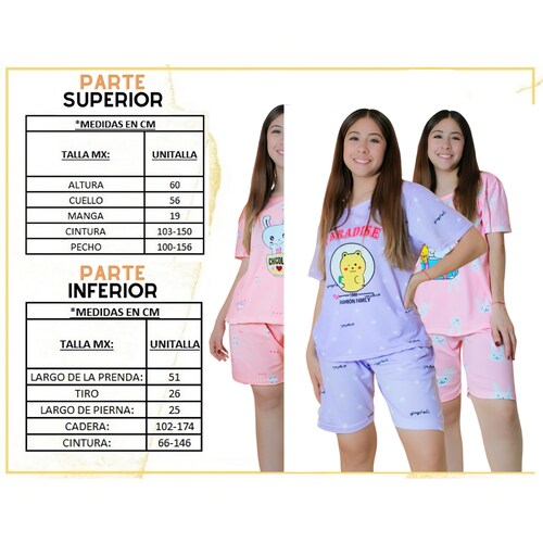 Pijama de Bata Para Dormir Dama Camisón y Short Mujer set de dos piezas
