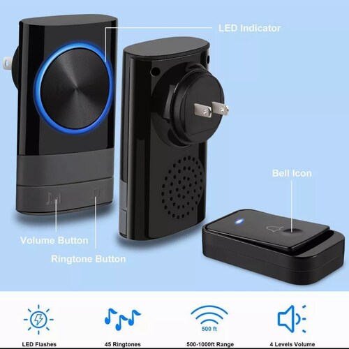 Timbre Inalámbrico Impermeable Con Luz Led 1 Transmiso 2 Rec