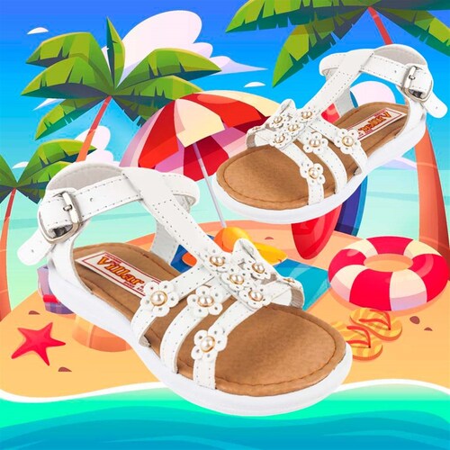 Sandalia Huarache Chancla Piel Niña Playa 12425-b  Blanco.