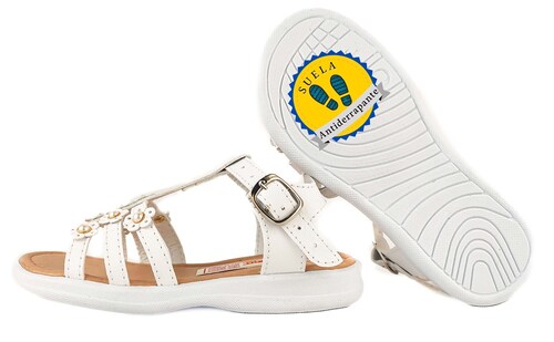 Sandalia Huarache Chancla Piel Niña Playa 12425-b  Blanco.