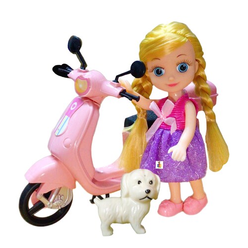 Muñeca Con Motoneta Y Mascota Juguetes Niñas