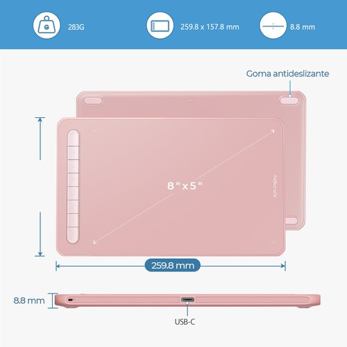 Tableta Grafica Xp-pen Deco M 8 X5 Color Rosa Con Lapiz X3