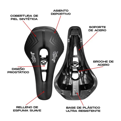 Asiento Deportivo Prostático Para Bicicleta Negro Con Broche