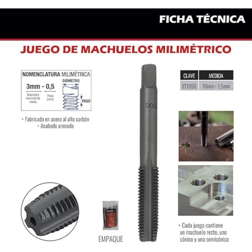 Juego De 3 Machuelos Milimétricos 10mm - 1,5mm