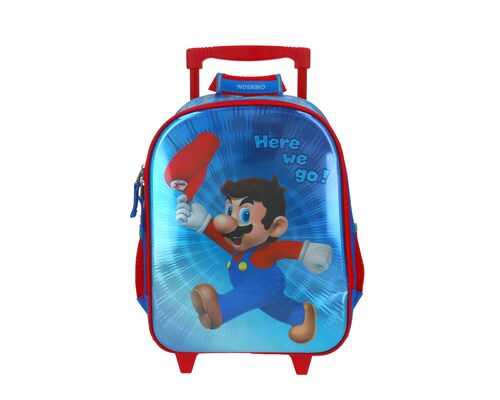 MOCHILA RUEDAS CHENSON NIÑO MARIO BROS PREESCOLAR KINDER CARRO DE FABRICA REFORZADO MB65679-9 COLECCION FLASHY