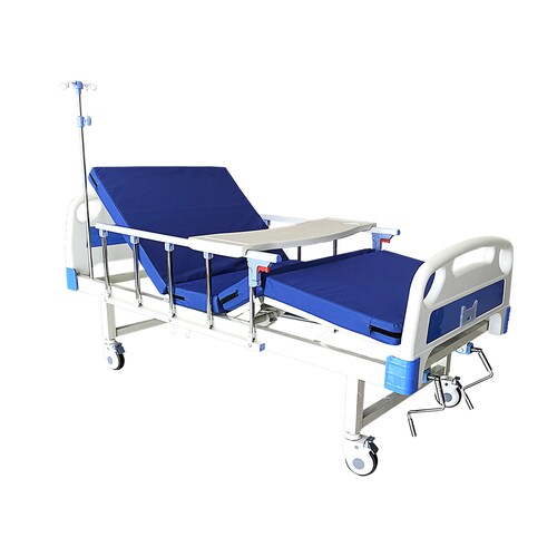 CAMA HOSPITALARIA MANUAL CON MESA Y COLCHÓN