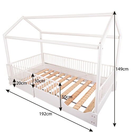 Cama Casa Montessori con Barandales Blanca | Duduk.