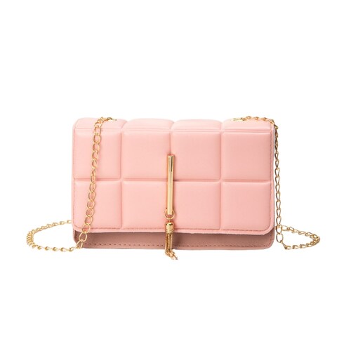 Bolsa Crossbody Mujer Dama Elegante De Moda Cuadros Y Cadena