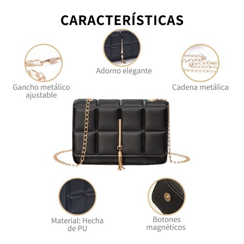 Bolsa Crossbody Mujer Dama Elegante De Moda Cuadros Y Cadena