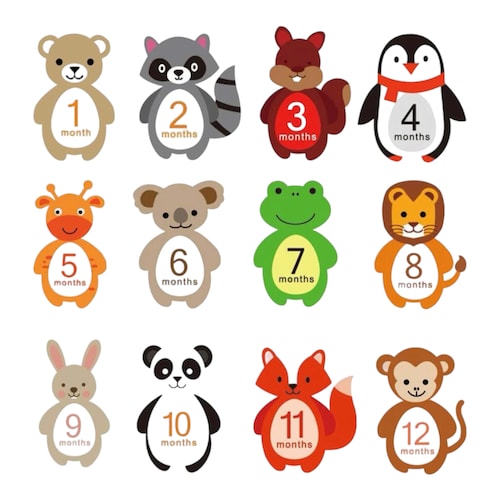 12 Pegatinas Del Mes Del Bebé De Dibujos Animados Animales.