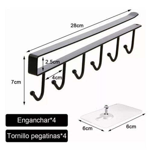 4 Packs Organizador Gancho Colgar Tazas Utensilio De Cocina Negro