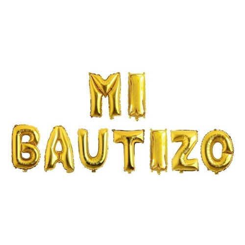 Globos Dorados De Letra Metálicos Mi Bautizo 40 Cm Letrero 9 Letras