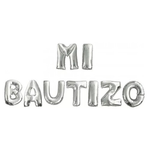 Globos Plateados De Letra Metálicos Mi Bautizo 40 Cm Letrero 9 Letras