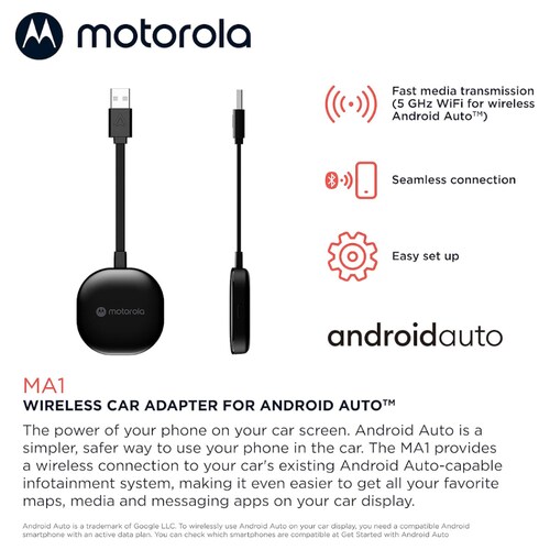 Adaptador Inalámbrico Android Auto MOTOROLA MA1 blueooth WiFi