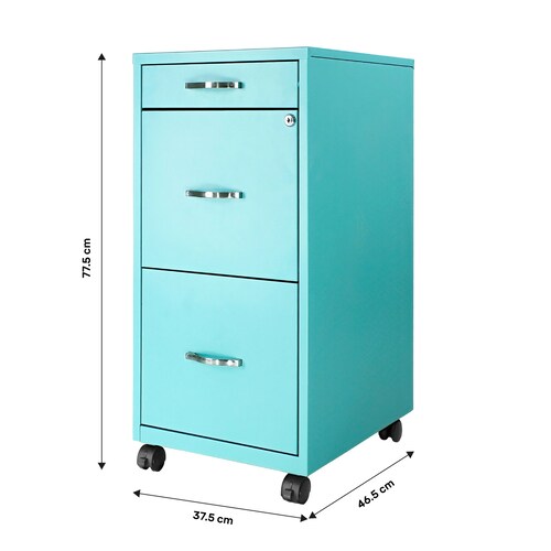 Archivero Metalico Con Ruedas 2 Gabinetes + 1 Cajon Papelero Verde
