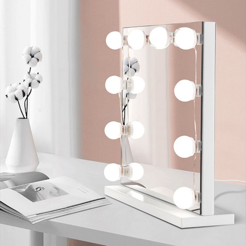 Tocador de mesa de maquillaje con luz integrada, mueble de vidrio