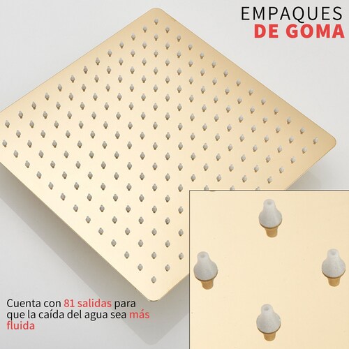 Regadera Cuadrada De Lujo Dorada Oro Kit Monomando Teléfono