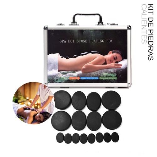 Kit de Piedras Calientes 16 Piezas Maletín Electrico Spa