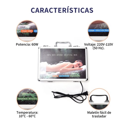 Kit de Piedras Calientes 16 Piezas Maletín Electrico Spa