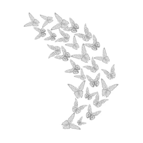 Decoracion Mariposas,3d Pared Colore Metalicos Hueco Plateado
