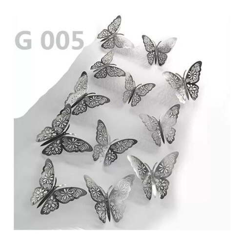 Decoracion Mariposas,3d Pared Colore Metalicos Hueco Plateado