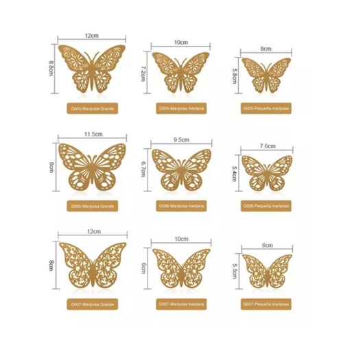 Decoracion Mariposas,3d Pared Colore Metalicos Hueco Plateado