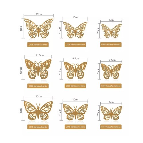 Decoracion Mariposas,3d Pared Colore Metalicos Hueco Plateado