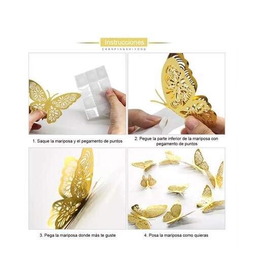 Decoracion Mariposas,3d Pared Colore Metalicos Hueco Plateado