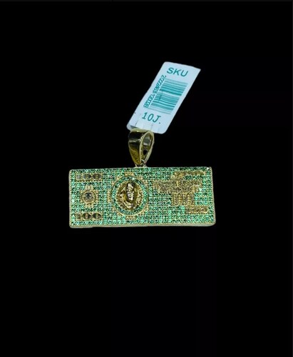 Kit Cadena Con Dije 100 Dólares Zirconias Oro 10 K +obsequio