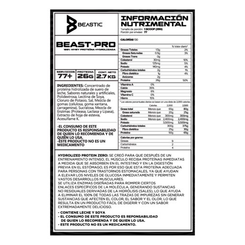 Beast-Pro Proteína Hidrolizada Vanilla Ice Cream 2.7kg / Beastic - Médica Depot