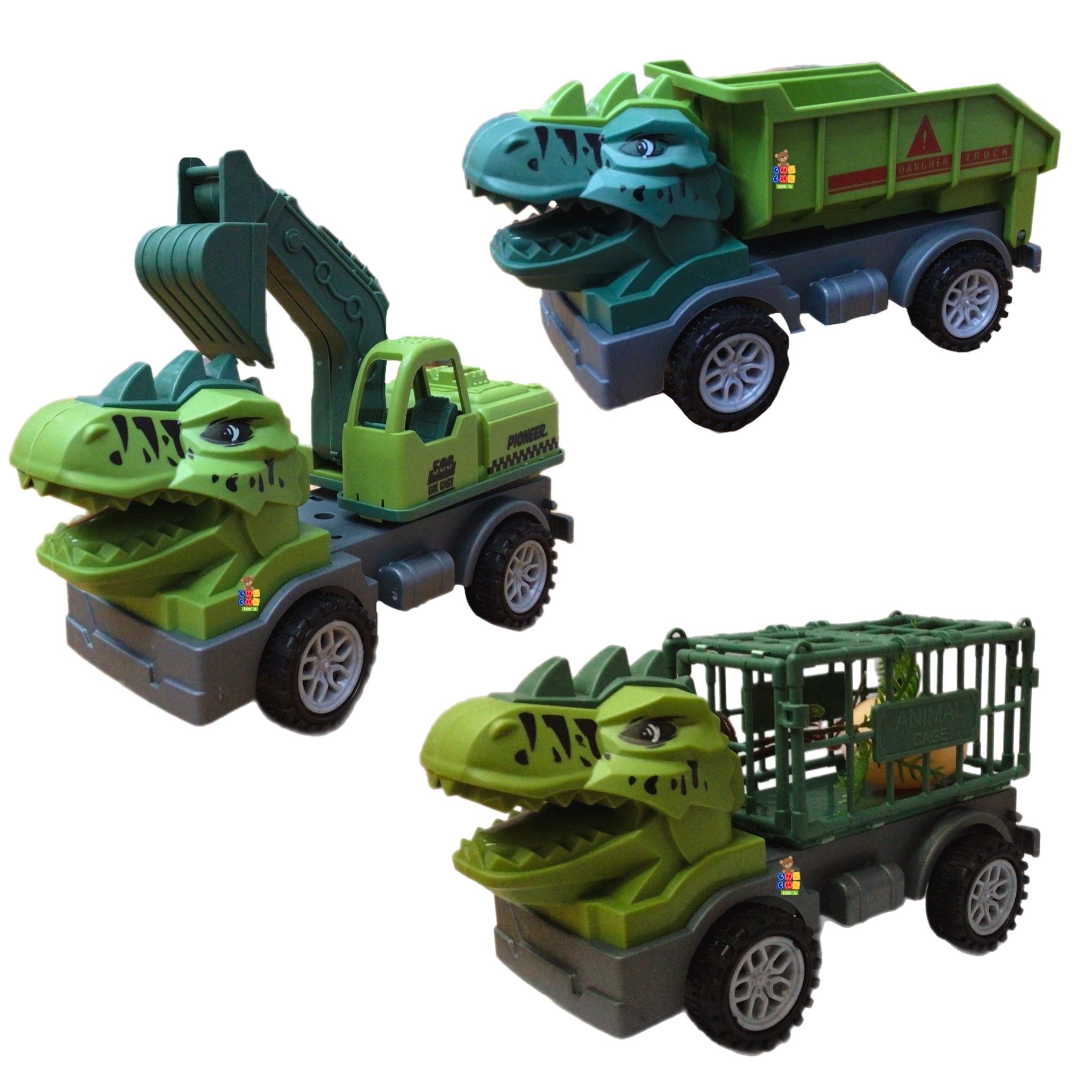 3 Carros Dinosaurio Camion Carga Construccion Juguetes