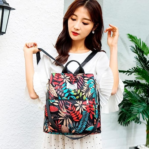 Mochila Diseño Floral de Mujer Para Viaje, Escuela, Oficina, Paseo, Material Impermeable..