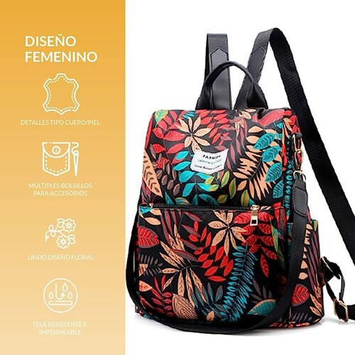 Mochila Diseño Floral de Mujer Para Viaje, Escuela, Oficina, Paseo, Material Impermeable..