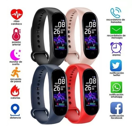 Reloj inteligente Smart Watch M5 Smartband Pulsera Deportivo Fitness Rojo.
