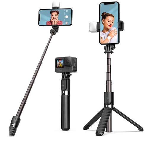 Palo Selfie Trípode Bluetooth Selfie Stick Control Remoto Negro.