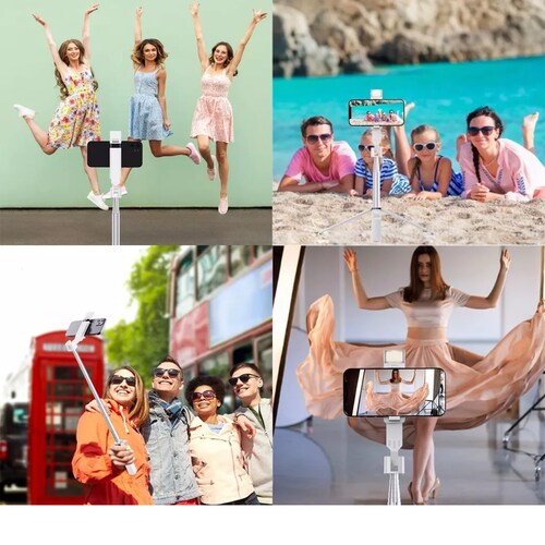 Palo Selfie Trípode Bluetooth Selfie Stick Control Remoto Negro.