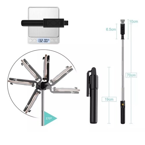 Palo Selfie Trípode Bluetooth Selfie Stick Control Remoto Negro.