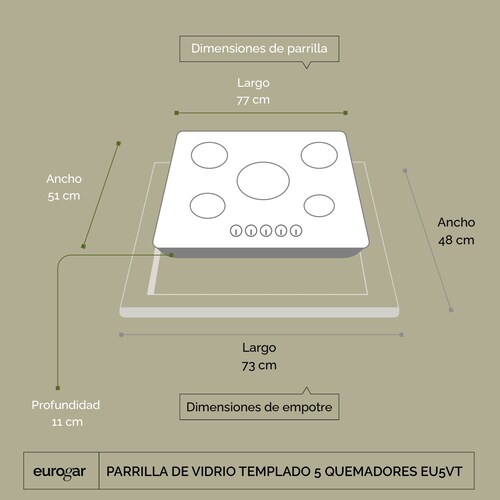 Parrilla A Gas 5 Quemadores Vidrio Templado Eurogar  EU5VT