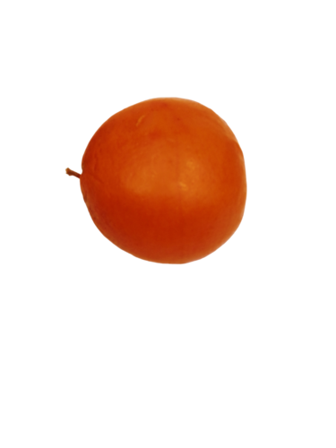 Vela en forma de naranja con aroma fuerte a naranja