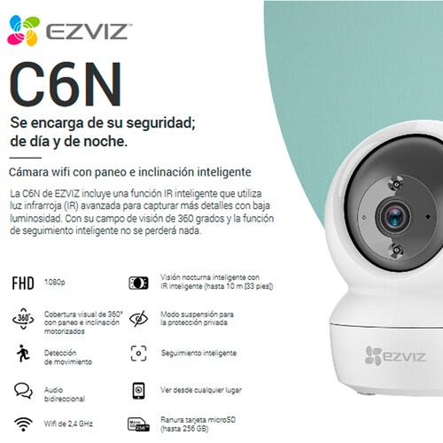 Mini Cámara Ip Ptz 2 Mp 1080p Fullhd / Wi-fi / Con Micrófono ,seguimiento Inteligente Y Ranura Para Memoria Ezviz