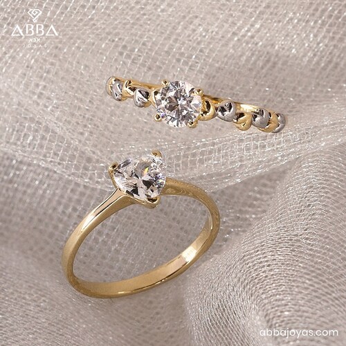 ANILLO DE COMPROMISO 14K ORO AMARILLO CON PIEDRA CORAZÓN SWAROVSKI ABBA JOYAS