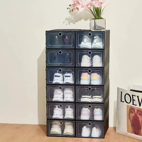 SEE SRPING - Paquete de 12 cajas de almacenamiento de zapatos, organizador  de zapatos apilable de plástico transparente para armario, zapatero para