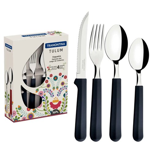 Juego de Cubiertos Tramontina 23299685 Tulum 16 Pzas Negro END1**
