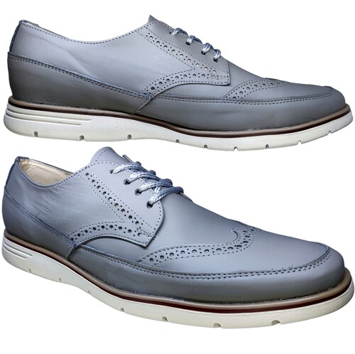 Zapato Casual Bostoniano Color Gris Hombre Piel.