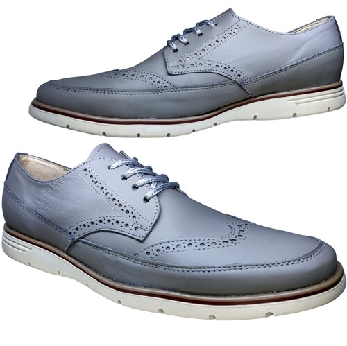 Zapato Casual Bostoniano Color Gris Hombre Piel.